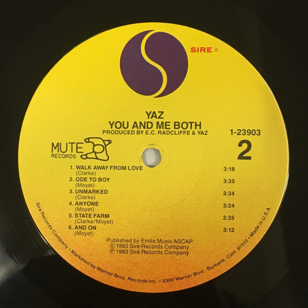 Yaz* : You And Me Both (LP, Album, Win)