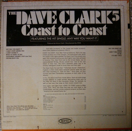 The Dave Clark Five : Coast To Coast (LP, Album, Mono)